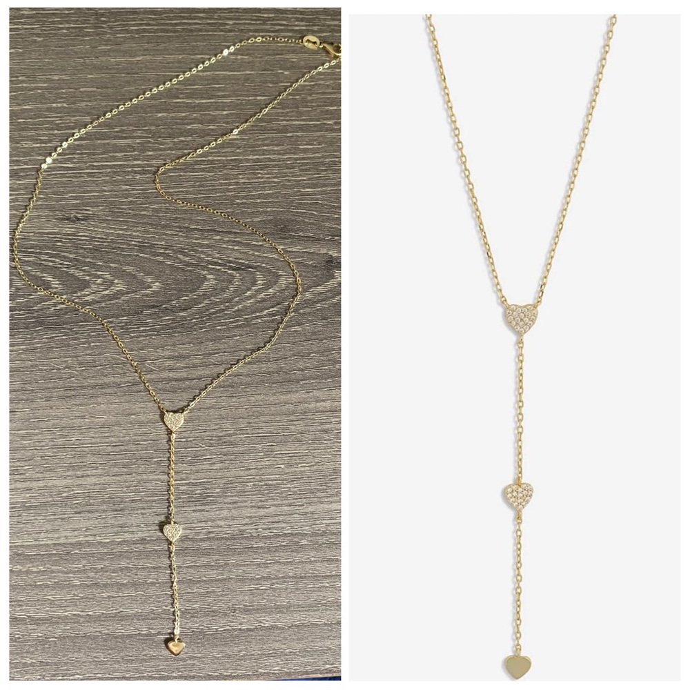 Argento Vivo Heart Lariat Station Necklace Y 925 Sterling Silver CZ Pave 18K